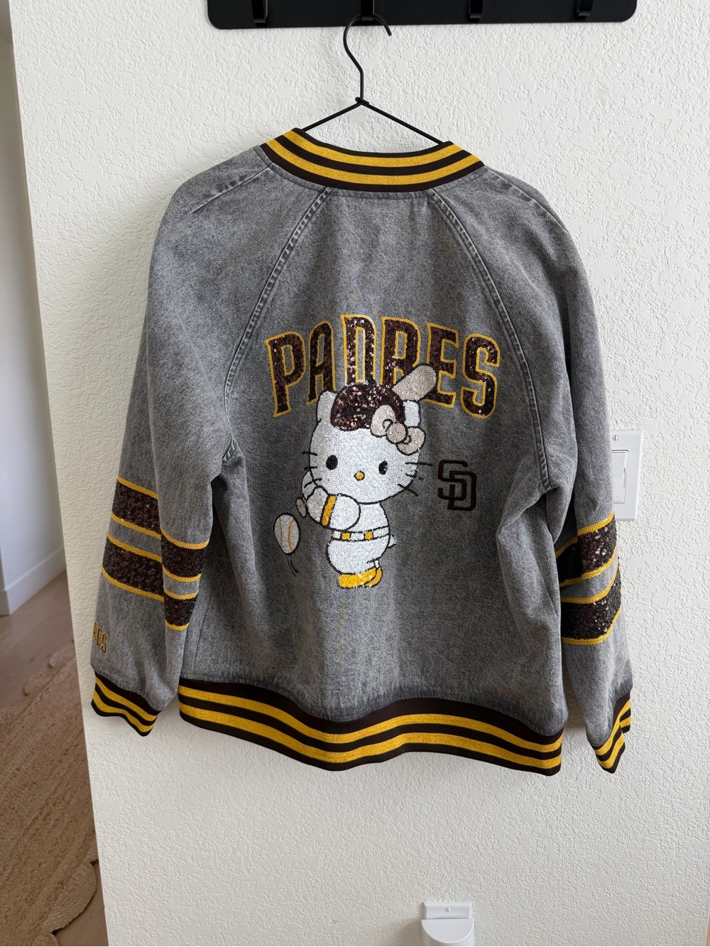 RARE Hello Kitty x Padres Grey Women’s Baseball Sequin Denim Jacket